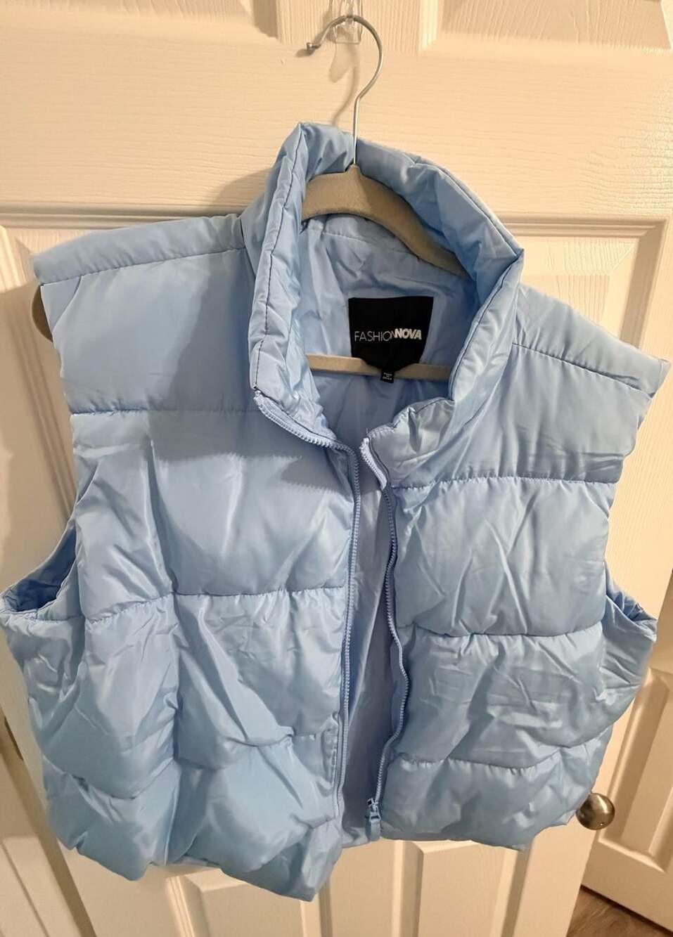 Fashion Nova Puffer Vest Light Blue Cropped Sleeveless